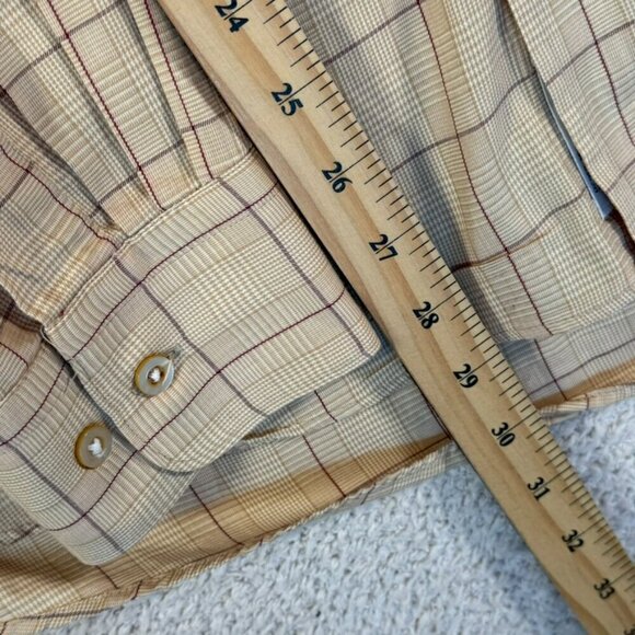 Gitman Bros Mens Long Sleeve Button‎ Dress Shirt Beige Brown Plaid Size XLT USA - Picture 11 of 12